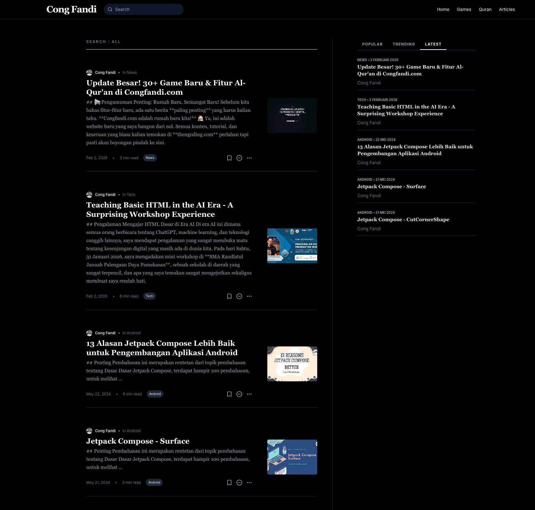Tampilan daftar artikel terbaru