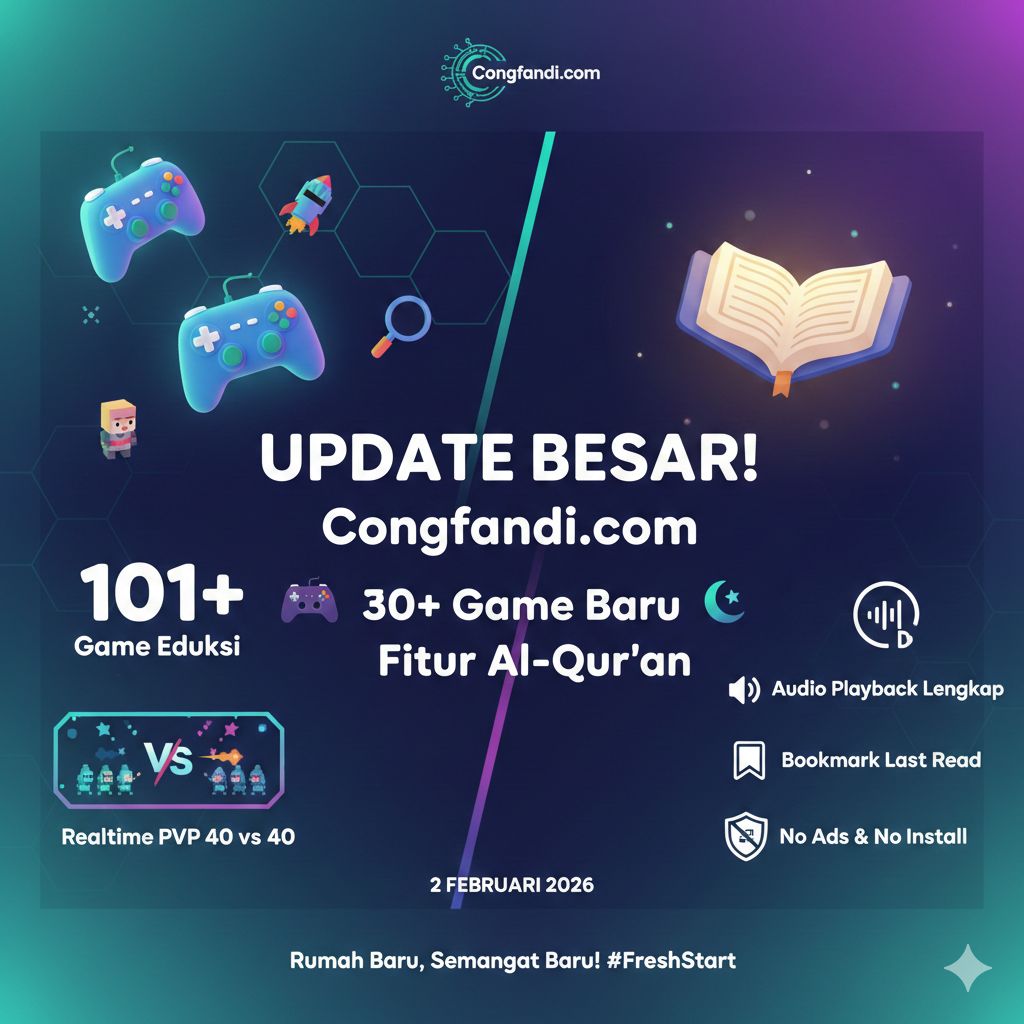 Update Besar! 101 Game Baru & Fitur Al-Qur'an di Congfandi.com
