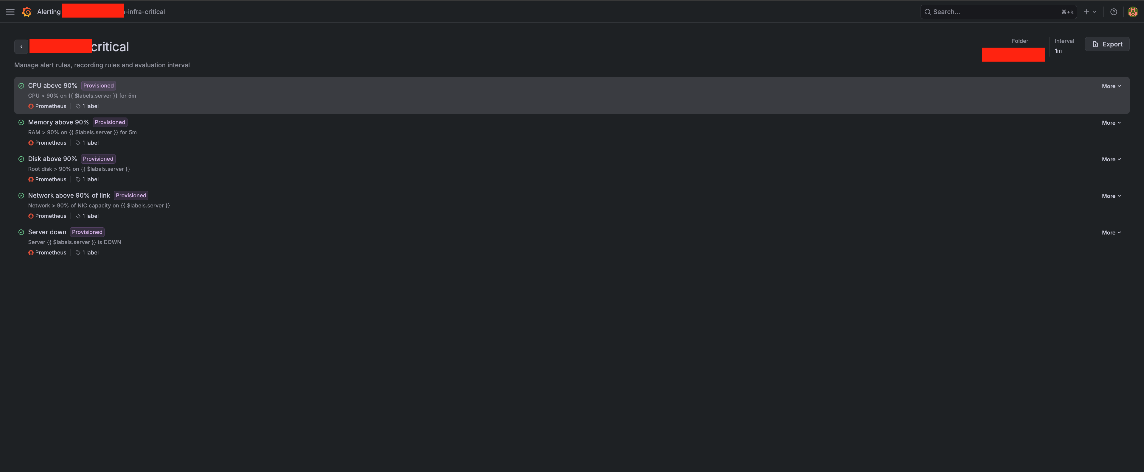 My alert rules in Grafana